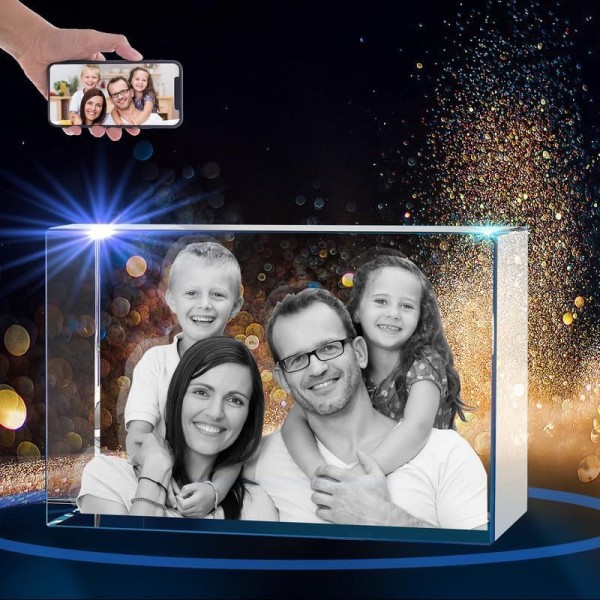 Personalized Crystal, 3D Crystal Photo, for Mom, Beautiful Premium Personalized Birthday Gift, Customized 3D Couple Gifts Straight edge horizontal