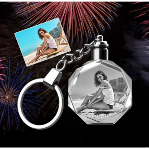 Mothers Day Personalized gift, Customized 2D Crystal Keychain with 7-color LED light, 2D Laser Gift（octagon）  